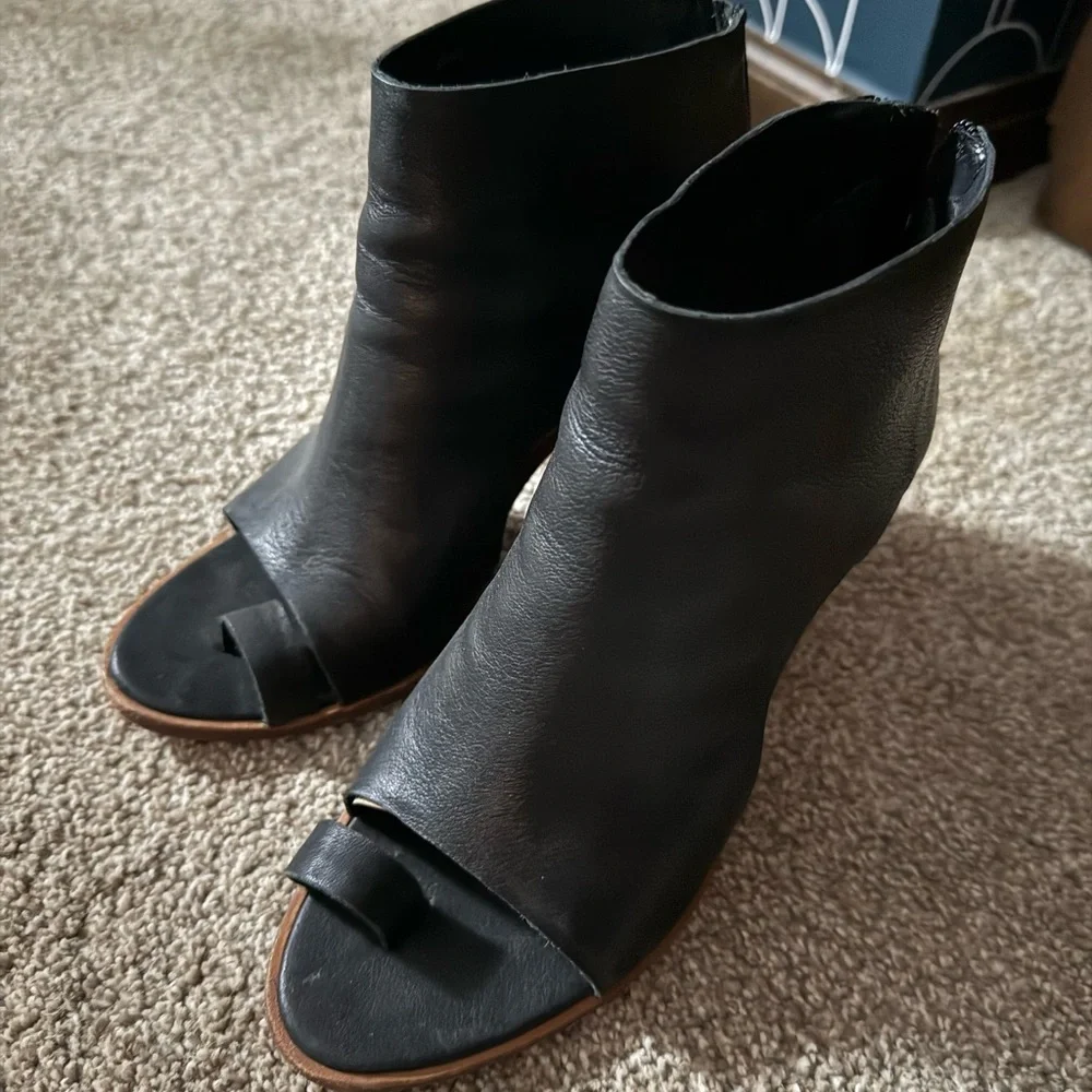 Loeffler Randall Black Leather Open-Toe Ankle Booties